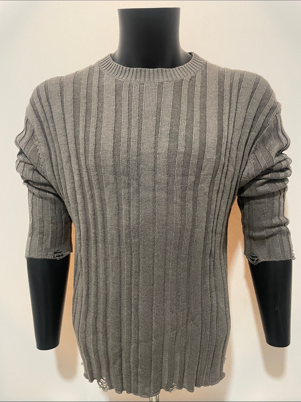 Zara Men’s Ribbed Crewneck Sweater - Charcoal Gray